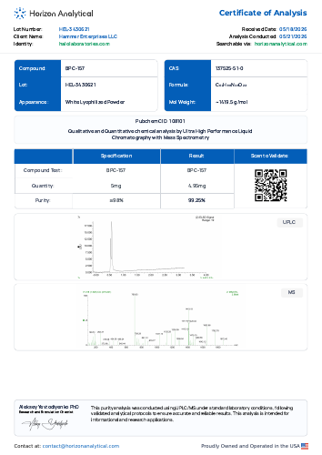 Example third-party Certificate of Analysis preview